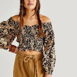 Free People East to West Smocked Top Cropped Off the Shoulder Size S